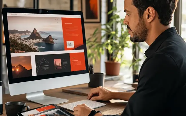 Designer criando um site no computador